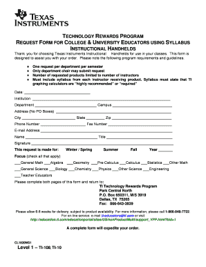 Texas Instruments Technology Rewards Program Request Form