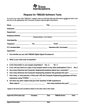 TMS320 Software Tools Request Form