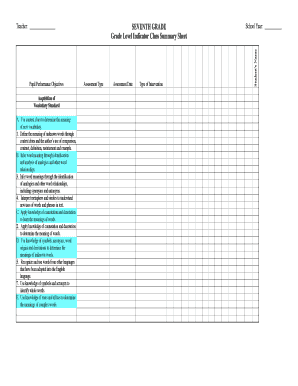 Seventh Grade Vocabulary and Reading Assessment Form