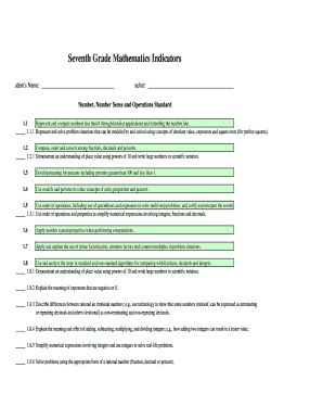 Seventh Grade Mathematics Indicators