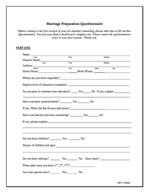 Pre-Marital Counseling Questionnaire