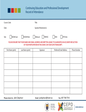 Continuing Education Attendance Record
