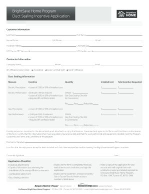 BrightSave Home Program Duct Sealing Incentive Application