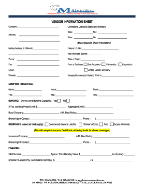 Vendor Information Sheet