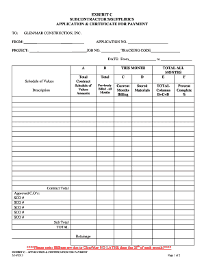 Subcontractor's Application and Certificate for Payment