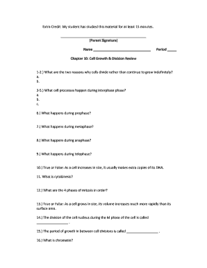 Cell Growth & Division Review Worksheet