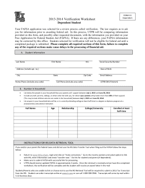 2013-2014 Verification Worksheet Dependent