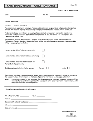 Fair Employment Questionnaire Form FE1