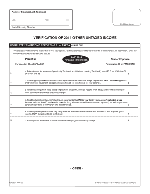 Verification of 2014 Other Untaxed Income
