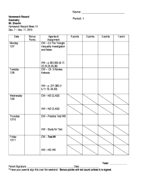 Geometry Homework Record