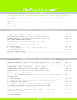 Vendor Questionnaire for Form 1