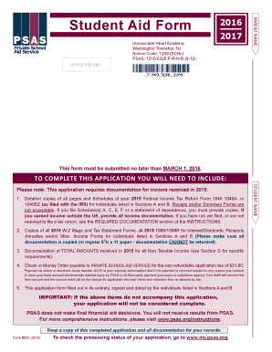 Student Aid Form 2016