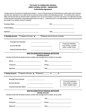 Direct Payroll Deposit Authorization Agreement