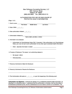 Authorization for Use or Disclosure of Protected Health Information