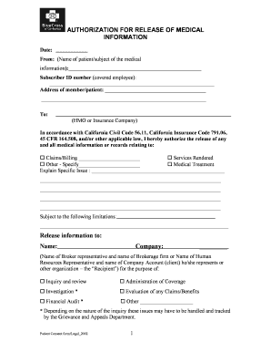 Authorization for Release of Medical Information