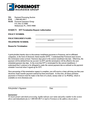 EFT Termination Request Authorization