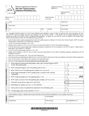 Missouri New Jobs Training Program Employer Form