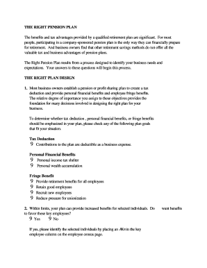 Pension Plan Design Questionnaire
