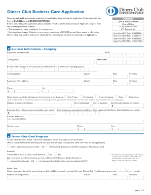 Diners Club Business Card Application