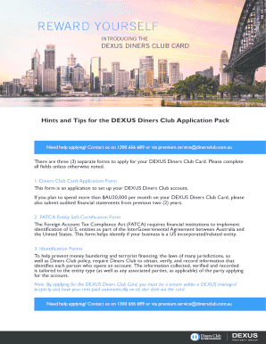 DEXUS Diners Club Card Application Pack
