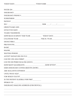 Dental Insurance Verification Form