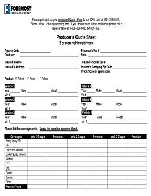 Producer's Quote Sheet