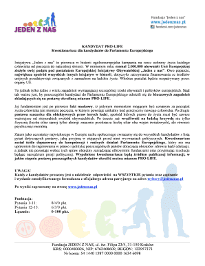 European Parliament Candidate Pro-Life Questionnaire