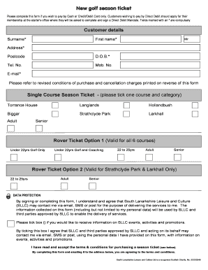 Golf Season Ticket Application Form