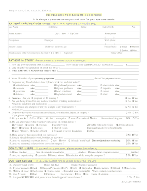Patient Eye Care History Form