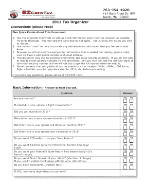 2011 Tax Organizer