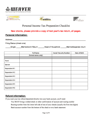 Personal Income Tax Preparation Checklist
