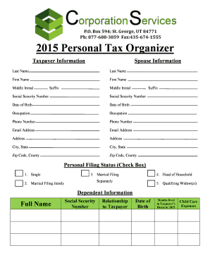 2015 Personal Tax Organizer
