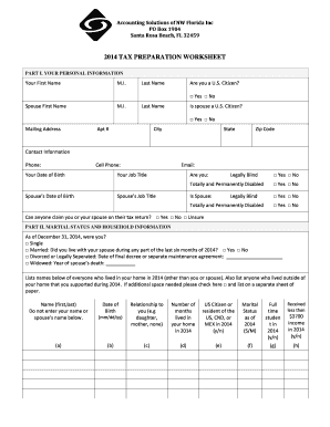 2014 Tax Preparation Worksheet