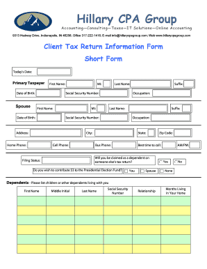 Client Tax Return Information Form