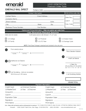 Lead Generation Postcard Order Form