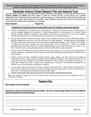 Elementary Science Project Research Plan and Approval Form