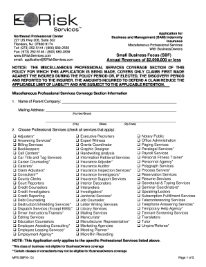 Miscellaneous Professional Services Indemnity Application