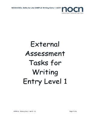 NOCN ESOL Skills for Life Writing Entry 1 Form