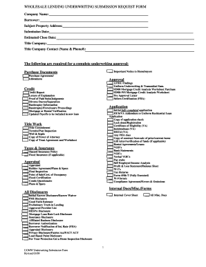 Wholesale Lending Underwriting Submission Request Form