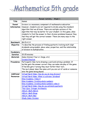 Math Education Parent Activity Worksheets