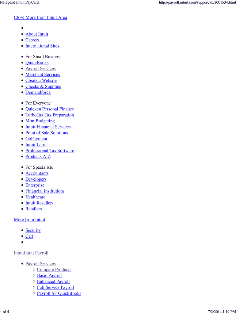 Fillable Online NetSpend Intuit PayCard Fax Email Print pdfFiller