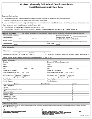 Request for reimbursement of expenses - Use this form to request reimbursement for routine vision services received from non Davis Vision providers