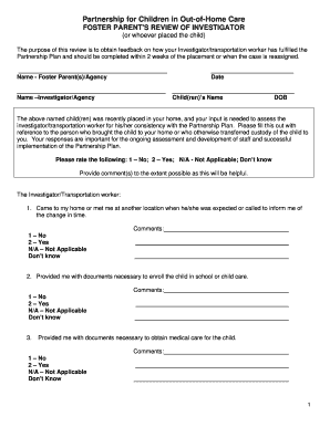 Foster Parent's Review of Investigator