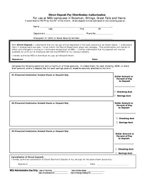 MSU Direct Deposit Authorization Form