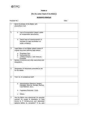Bidder Profile and Financial Information Forms