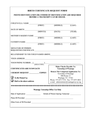 Birth Certificate Request Form