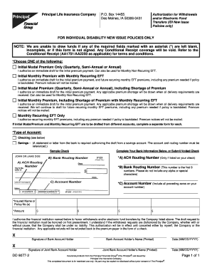 Principal Life Insurance Authorization for Withdrawals