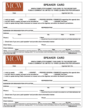 Speaker Card Form MCW-101