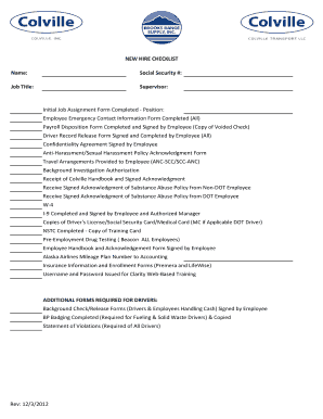 NEW HIRE CHECKLIST Name Social Security Job Title