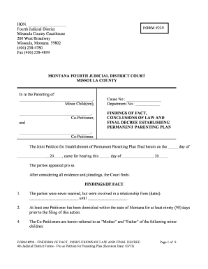 Montana Parenting Plan Decree Form 239
